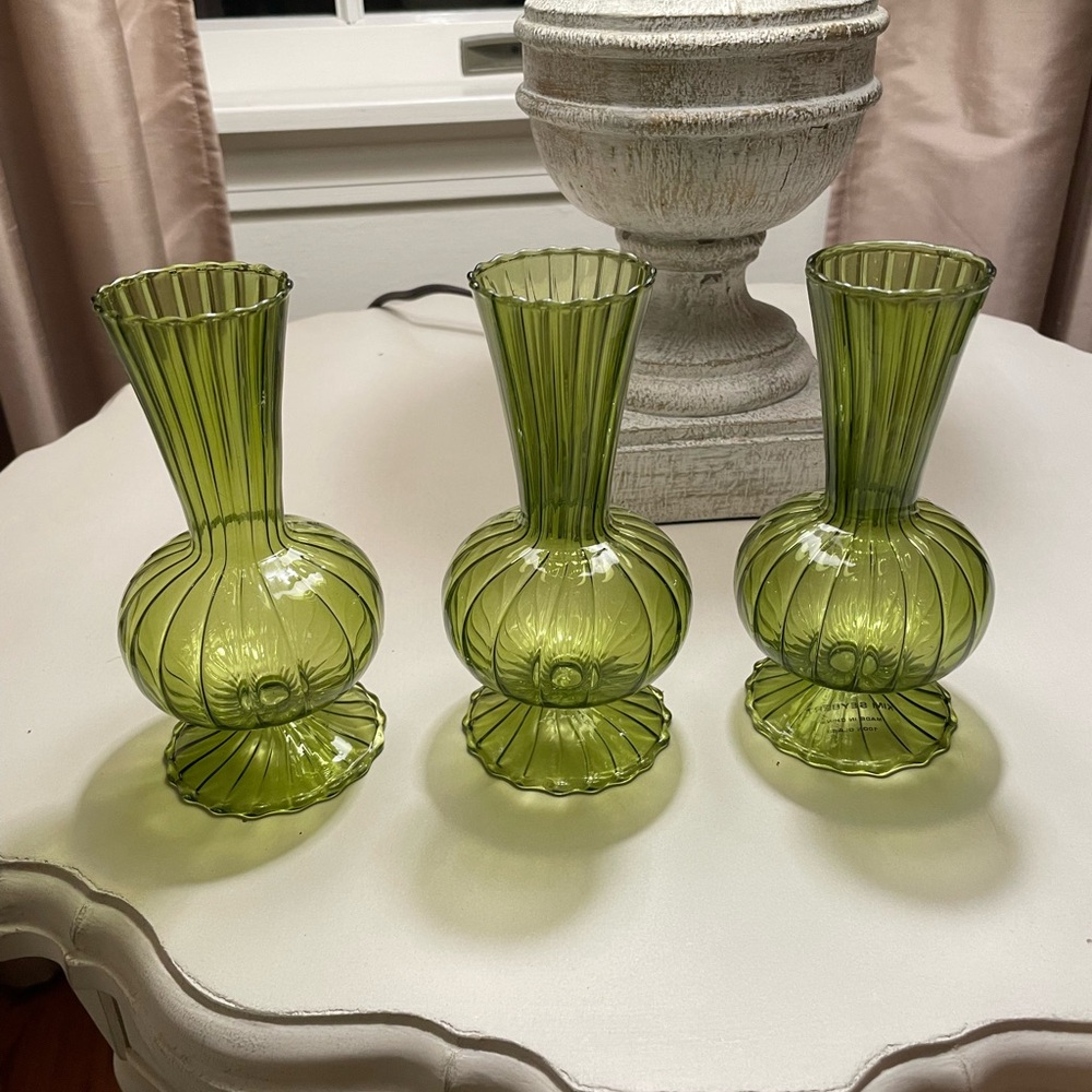 Elegant Green Glass Vase Set Olive